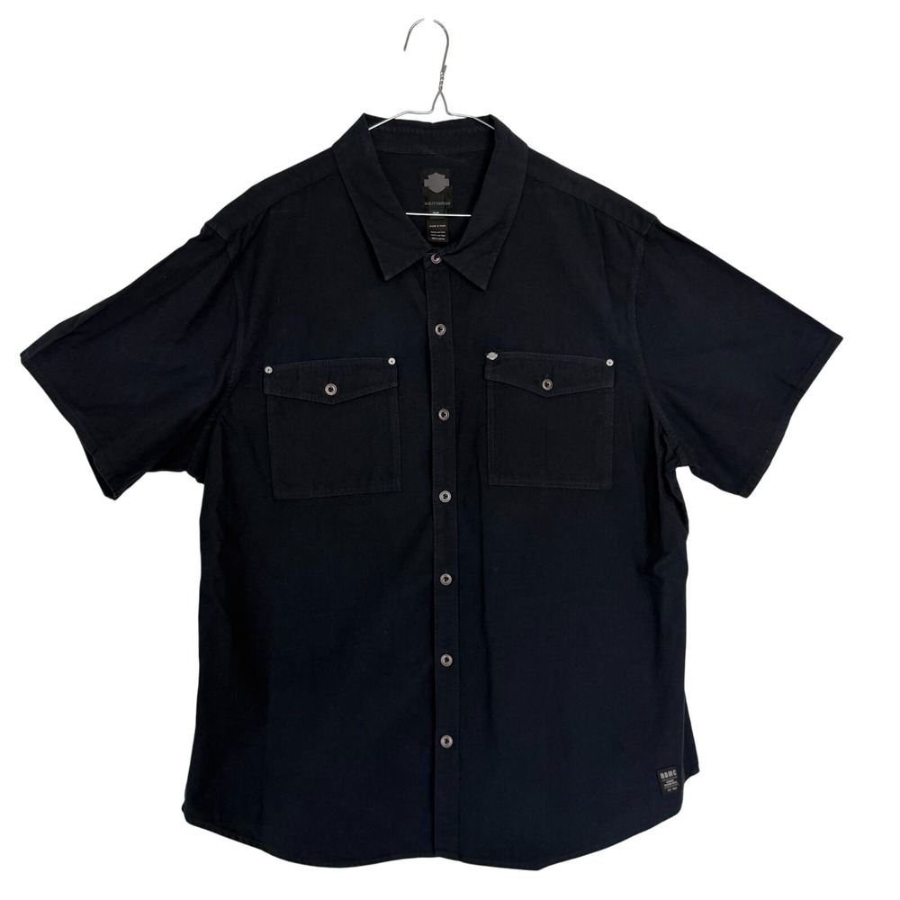 Harley Davidson Motorcycles Mens Black Short Sleeve Button Up Shirt Size 2XL